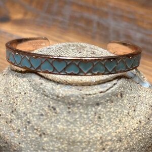 Alex and Ani Rose Gold Tone and Turquoise Tone Hearts Cuff Bracelet- never worn